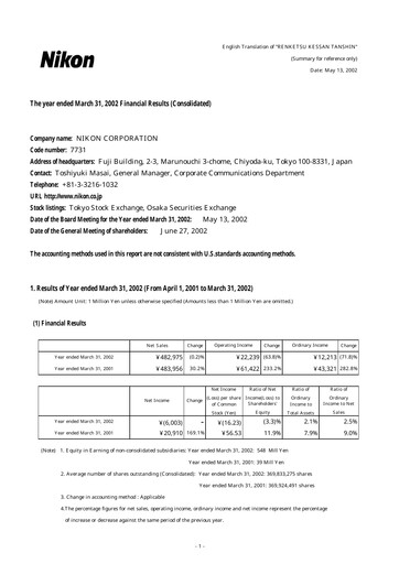 Thumbnail Nikon Financial Statement fy2002