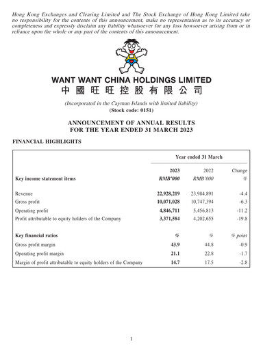 Thumbnail Want Want China Financial Report 2022-2023