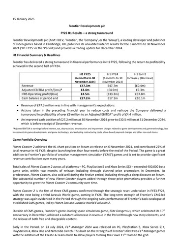 Thumbnail Frontier Developments Half-year Report 2025-h1