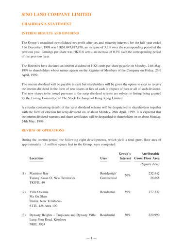 Thumbnail Sino Land Half-year Report 1999-h1