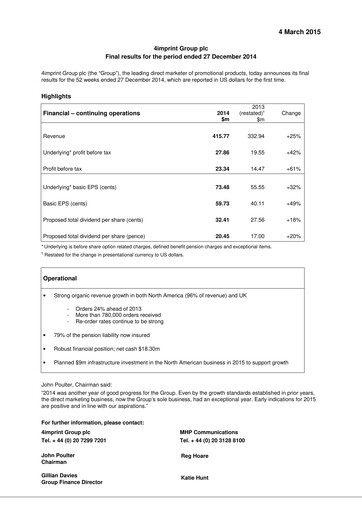 Thumbnail 4imprint Group Financial Report 2014