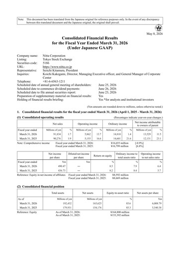 Vorschaubild Nitta Corporation Finanzmitteilung fy2026