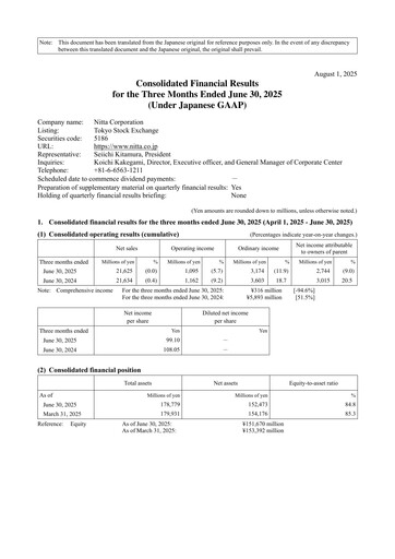 Miniature Nitta Corporation Rapport trimestriel 2026-q1