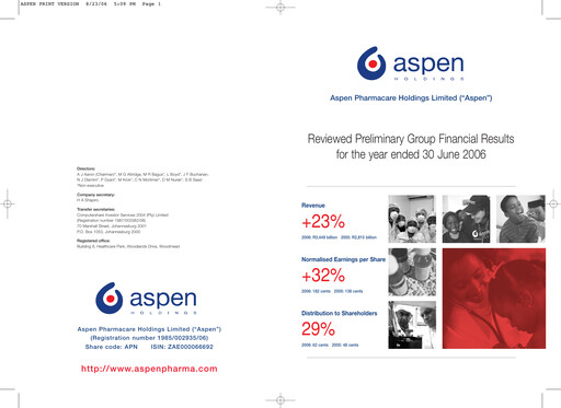 Vorschaubild Aspen Pharmacare Finanzmitteilung 2006
