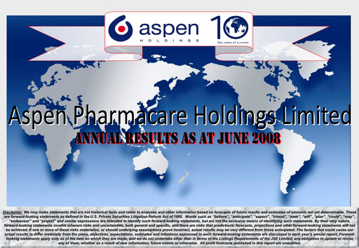 Vorschaubild Aspen Pharmacare Finanzmitteilung 2008