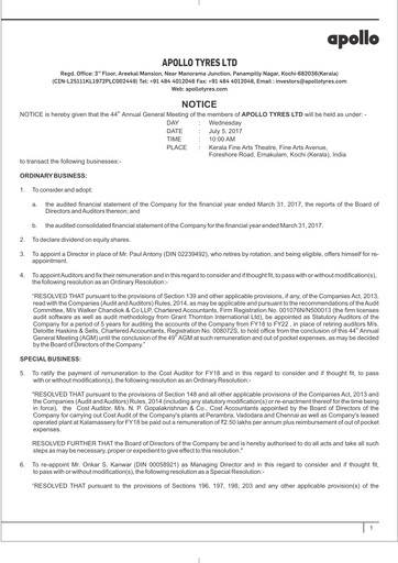 Thumbnail Apollo Tyres Annual Report 2016-2017