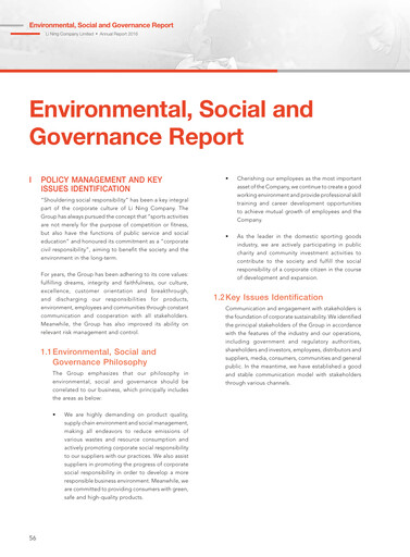 Miniature Li Ning Company Rapport ESG 2016