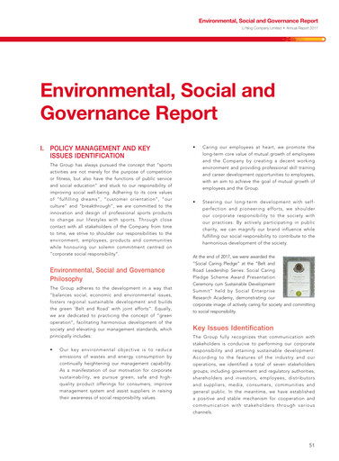 Miniature Li Ning Company Rapport ESG 2017