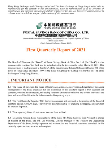 Thumbnail Postal Savings Bank of China
 Quarterly Report 2021-q1