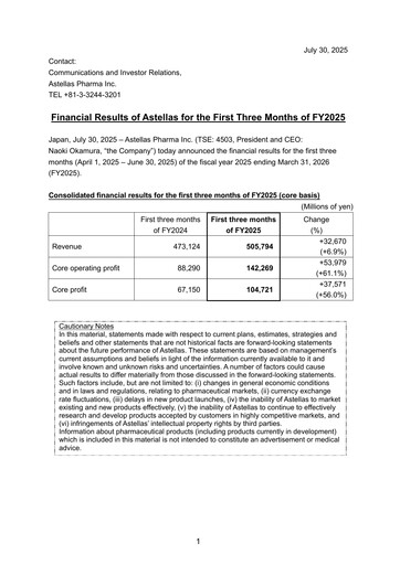 Thumbnail Astellas Pharma Quarterly Report fy2025-q1