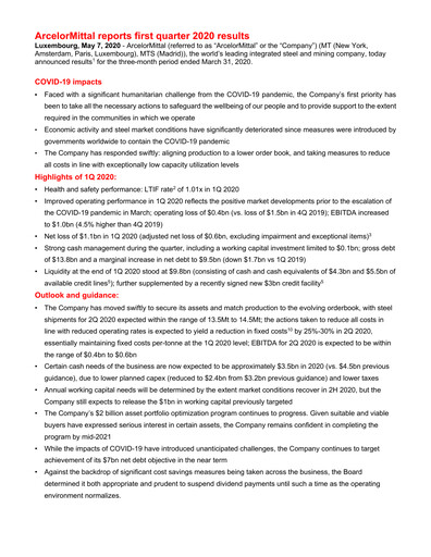 Thumbnail ArcelorMittal Quarterly Report 2020-q1