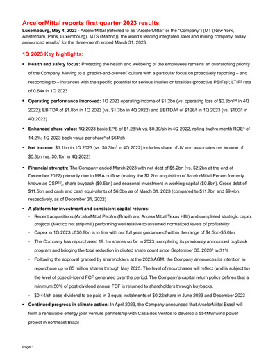 Thumbnail ArcelorMittal Quarterly Report 2023-q1