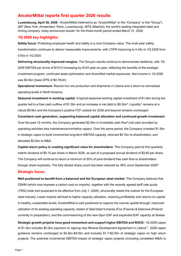 Thumbnail ArcelorMittal Quarterly Report 2026-q1