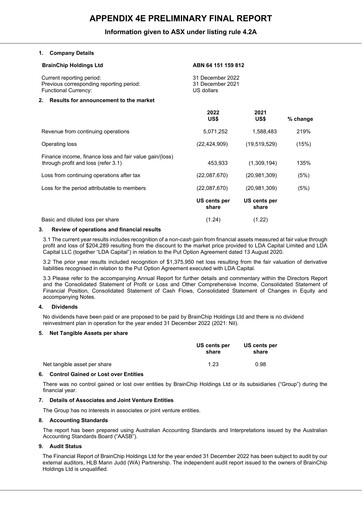 Thumbnail BrainChip Financial Report 2022