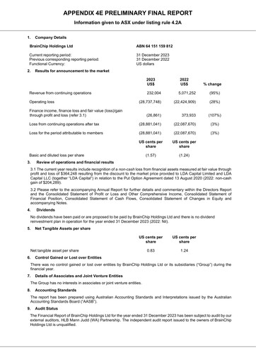 Thumbnail BrainChip Financial Report 2023