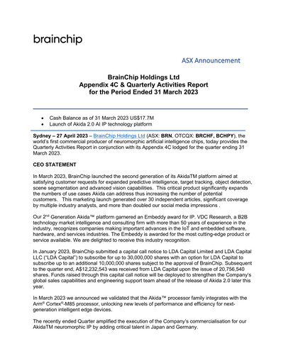 Thumbnail BrainChip Quarterly Report 2023-q1