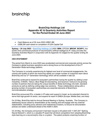 Thumbnail BrainChip Quarterly Report 2023-q2