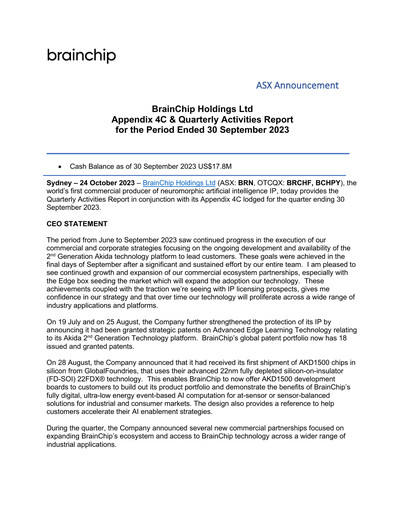 Thumbnail BrainChip Quarterly Report 2023-q3