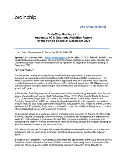 Thumbnail BrainChip Quarterly Report 2023-q4