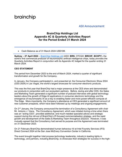 Thumbnail BrainChip Quarterly Report 2024-q1