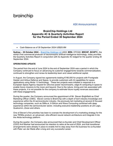 Thumbnail BrainChip Quarterly Report 2024-q3