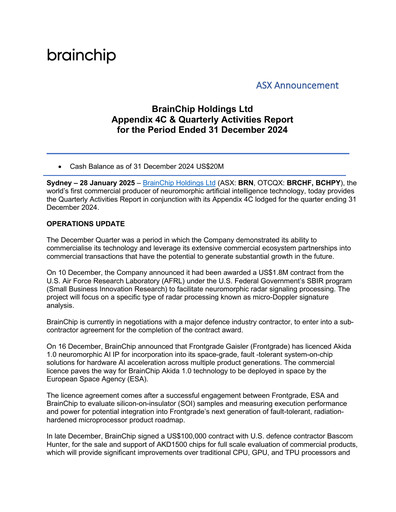 Thumbnail BrainChip Quarterly Report 2024-q4