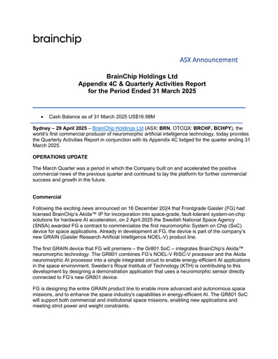 Thumbnail BrainChip Quarterly Report 2025-q1