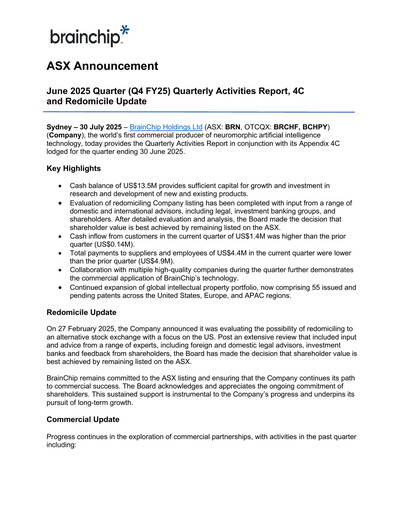 Thumbnail BrainChip Quarterly Report 2025-q2