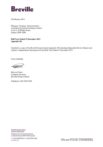 Thumbnail Breville Group Half-year Report 2014-h1