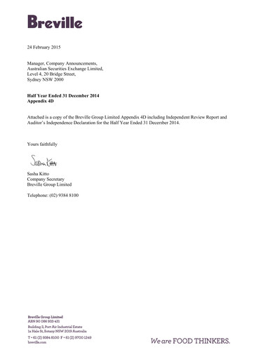 Thumbnail Breville Group Half-year Report 2015-h1