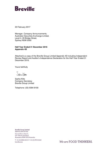 Thumbnail Breville Group Half-year Report 2017-h1