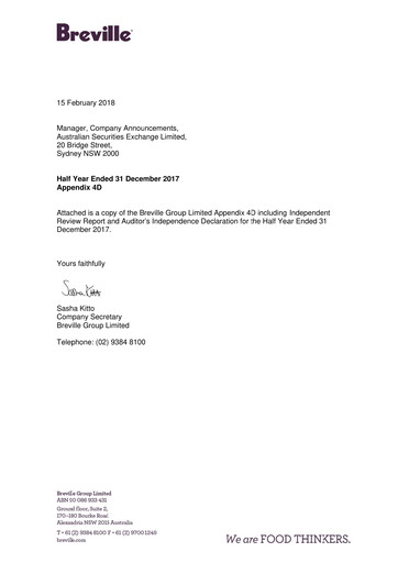 Thumbnail Breville Group Half-year Report 2018-h1