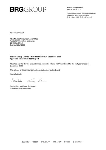 Thumbnail Breville Group Half-year Report 2024-h1