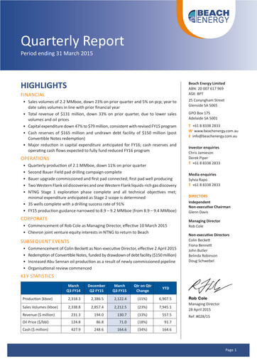 Thumbnail Beach Energy Quarterly Report 2015-q3