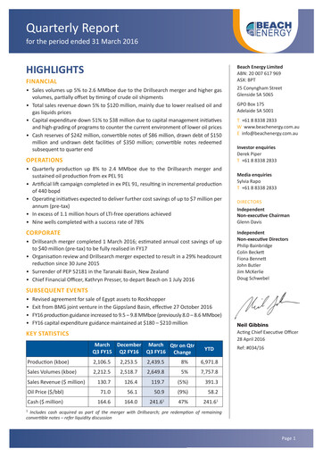 Thumbnail Beach Energy Quarterly Report 2016-q3
