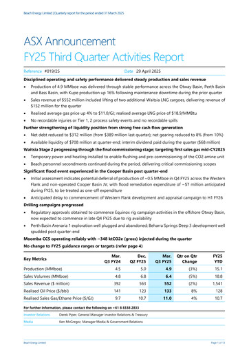 Thumbnail Beach Energy Quarterly Report 2025-q3