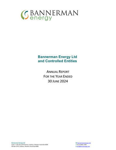 Thumbnail Bannerman Energy Annual Report 2024