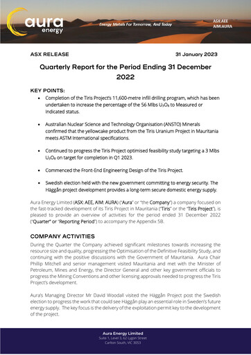 Thumbnail Aura Energy Quarterly Report 2022-q2