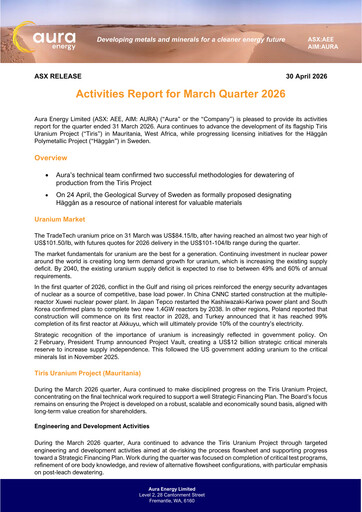 Thumbnail Aura Energy Quarterly Report 2026-q1
