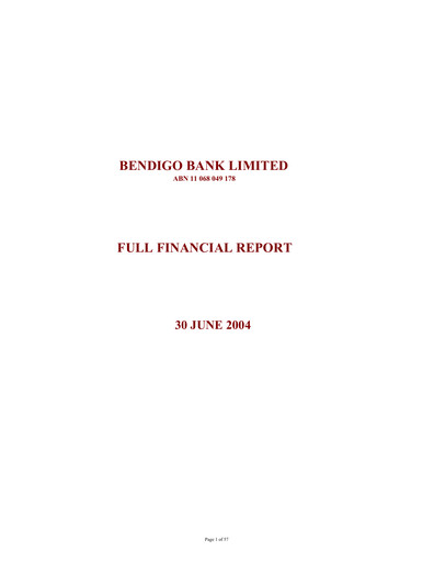 Miniature Bendigo and Adelaide Bank Rapport annuel 2004