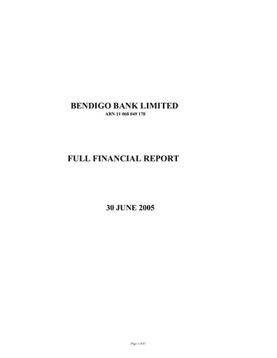 Miniature Bendigo and Adelaide Bank Rapport annuel 2005