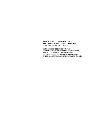 Thumbnail National Metal Manufacturing and Casting Financial Statement 2021-q1
