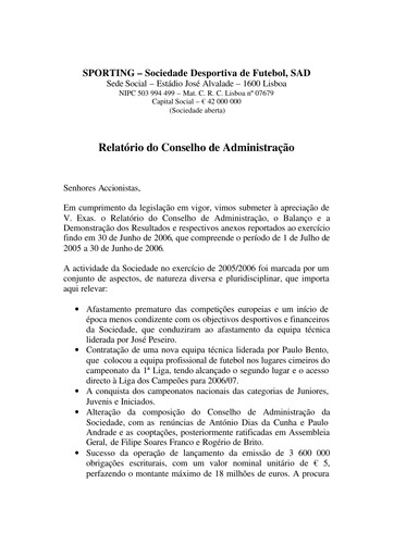 Thumbnail Sporting Clube de Portugal Annual Report 2005-2006