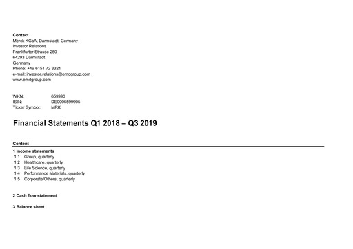 Thumbnail Merck KGaA Financial Statement 2019-q3