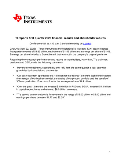 Thumbnail Texas Instruments Quarterly Report 2026-q1