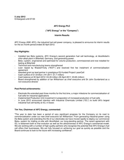 Thumbnail AFC Energy Half-year Report 2012-h1