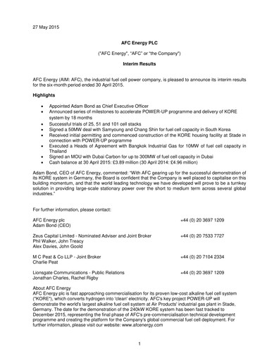 Thumbnail AFC Energy Half-year Report 2015-h1
