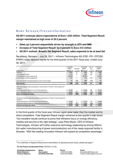 Thumbnail Infineon Financial Statement 2011-q3
