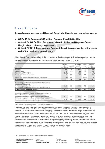 Thumbnail Infineon Financial Statement 2013-q2