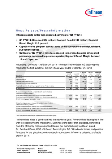 Thumbnail Infineon Financial Statement 2014-q1